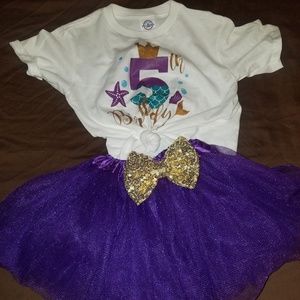 Mermaid tutu and 5th birthday shirt.